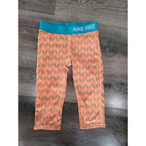Nike Pro Girls's Orange Chevron Zigzag Capris‎ Leggings Athletic Pants size S #5